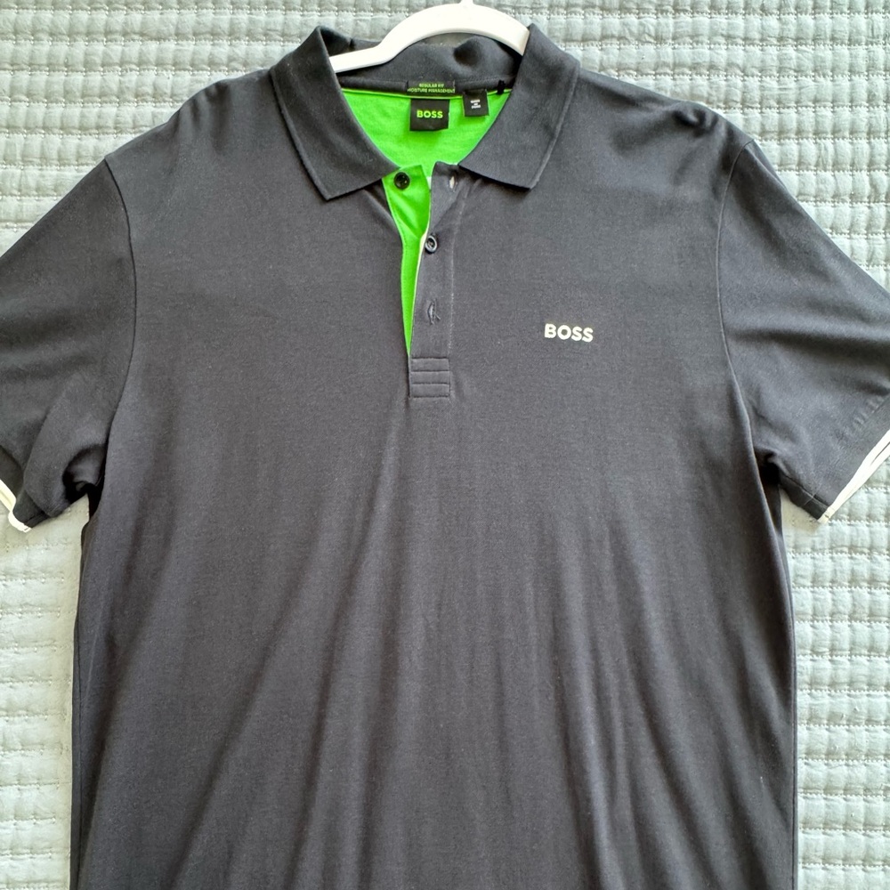 Boss Men's Polo Shirt in Charcoal with Lime Details